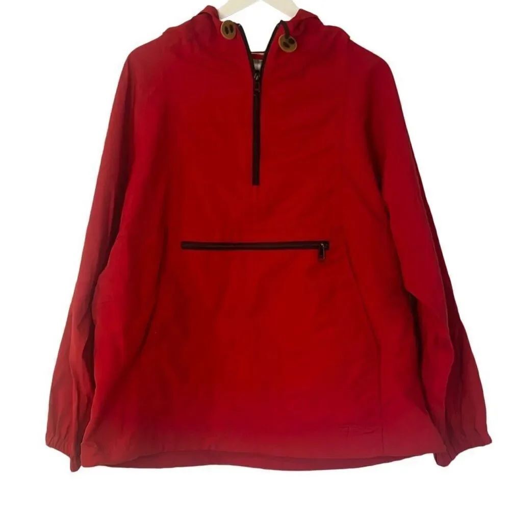 L.L. Bean vintage red windbreaker pocket front hooded jacket large